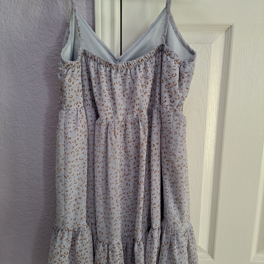 Sundress made by Encore size small. Grey/blue with leopard print